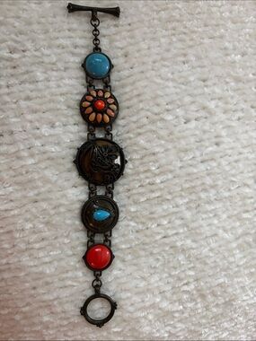 Vintage Turquoise, Coral, and Orange Multi-Stone Bracelet